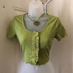 Green ruffle button up crop top sweater cardigan Great condition. Necklace not included Photo 0