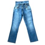 Mother the Dazzler Triple Stack high rise tie waist jeans great awakenings 27 Blue Photo 3