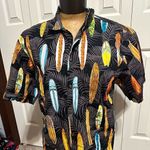 KY’s Made in Hawaii Womens Medium Surfboard Short Sleeve Button Down Shirt Gray Photo 0