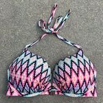 Victoria's Secret Victoria’s Secret 34D Bombshell 2 Cup Push Up Halter Bikini Top Neon Aztec Photo 0