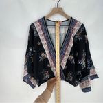 Flying Tomato Black Floral Crepe Faux Wrap Kimono Blouse Boho Size M Photo 9