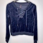 Betsey Johnson Performance Velour Navy Sweatshirt Size S Photo 2