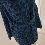 White + Warren Blue Black Animal Print Cashmere Cardigan Size L Photo 4