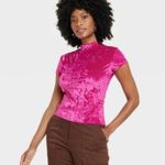 A New Day Velvet Hot Pink Fuschia Slim Fit Mock Turtleneck Velvet T-Shirt Photo 0