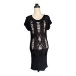 Baby Phat  Y2K Black Knit Draped Distressed Dress Size L Photo 3