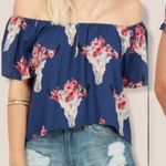 Peach Love California Desert Skull Ruffle top short Set size small flowy blue Photo 0