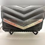 Nine West Black Quilted Trifold Wallet Silver Tone Logo New Photo 2