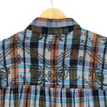 Free People Shirt Plaid Embroidered Blue Brown Western Style Small Photo 4