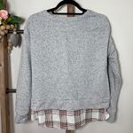 IZOD Womens Grey Speckled Sweatshirt Plaid Tie Front Layered Look Size Medium Photo 4