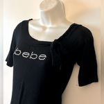 Bebe Women’s Small Short sleeve, rhinestone bow front tie shirt top blouse Photo 3