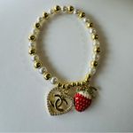 Gold and White Pearl Bracelet with Heart and Strawberry Charms Adjustable Photo 1