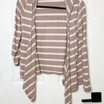 Loft Hoodie Open Waterfall Cardigan Pink White Stripe Small Photo 0