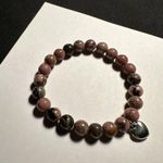 Beaded Semi Precious Gem Stone Stretchy Bracelet 6 3/8 Inch Heart Charm Photo 4