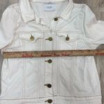 LEGOE HERITAGE Maternity Cropped Denim Jacket Size 0 Gold Stitching Button Front White Photo 5