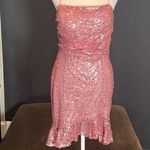 Women’s Pink Sequined Short Homecoming Party Dress Ruffle Hem CorsetBack Size 0 Photo 0