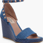 Valentino Garavani Rockstud Denim Espadrille Wedge Sandal size 36 Blue Photo 0