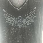 Rock & Republic Burnout Rhinestone Logo Wings Black T Photo 1