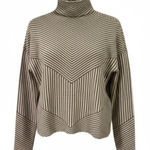 Tahari  Women's Chevron Stripe Mock Neck Sweater Small‎ Beige Minimalist Knit Photo 0
