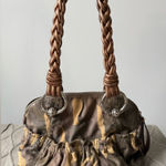 VTG B. Makowsky Caroline Bag Camouflage Bronze Leather Braided Double Handles Brown Photo 0