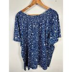Lounge Vintage Womens 1X Top MuuMuu Shirt Short Sleeve Hawaiian Blue Floral Photo 2