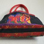 Laurel Burch Cat Tote Canvas Bag Sun N Sand Holly Purse Zip Red Black 12"x8" Photo 3