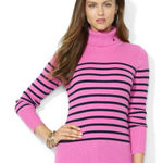 Ralph Lauren ✨ Pink Striped Ribbed Turtleneck Sz Medium Sweater✨ Photo 0