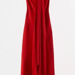 ZARA  Elegant Red Halter Neck Dress gown satin scarf shawl evening cocktail wedding  Photo 4