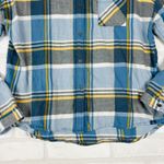 prAna  Womens Button Down Plaid Flannel Shirt Long Sleeve Blue Yellow‎ Large Photo 1