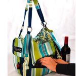 The Swankey Green and Blue Striped NOLA Insulated Beverage Tote w/Spout New Photo 1