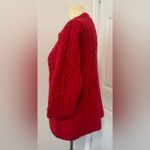 Kilronan Knitwear Red Merino Wool Cable Sweater Made in Ireland Chunky Small Photo 2