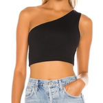 Babaton  Elegant Black Asymmetrical Crop Top Photo 0