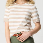 J.Crew NWT Short Sleeve Striped Button Shoulder Tee Tan White Size small Photo 0