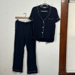 Madewell  Navy Blue Pajama Set Short Sleeve Button Up Pants Medium Loungewear Photo 2