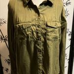 Iris Women’s Blouse Bottom Up Long Sleeve Pocket Green SZ L Photo 0