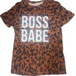 Boutique Boss Babe Leopard Print Short Sleeve Graphic TShirt Small Casual Layering Edgy Photo 1
