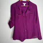 White House | Black Market Purple Long Sleeve Button Down tab sleeve Size 10 Photo 6