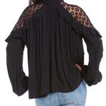 Free People Little Bit Of Love Crochet Lace Ruffle Keyhole Blouse Black Size XS Photo 7