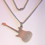 Silver Tone Huge Guitar Boho Pendant Necklace Photo 3