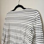 Talbots  Top Crewneck Blouse Tie Front 3/4 Sleeve Striped White Black Texture Photo 4