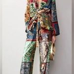 Sfizio Women's Patchwork Print Velvet Stretch Lounge Pant Trousers Pockets Sz XS Blue Photo 2