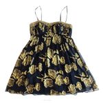 Cache VTG Y2K 90s ‎ BLK Gold Silk Babydoll Cocktail Dress Beaded WhimsyGoth XS-2 Photo 1