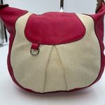 Furla  Vintage‎ Canvas And Hot Pink with Silver Snake Embossed Shoulder Strap Bag Photo 1