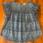 Crown & Ivy  Top Large Denim Blue Embroidered Eyelet Flutter Sleeve Photo 0