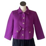 NWOT Carole Wren Purple 3/4 Sleeve Crop Tailored Jacket Coat Embellished Button Size M Photo 2