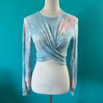 Lulus NWT  Come Up Blue Multi Tie-Dye Twist Front Cropped Long Sleeve Top Size XS Photo 2