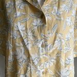 Uniqlo Yellow Floral Button-Up Top Linen Blend Feminine Beachy Tropical Photo 3