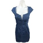 Free People Denim Jean Lia Split Neck Cap Sleeve Stretch Mini Bodycon Dress XS Photo 4