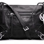 Michael Kors Black Leather Crossbody Messenger Bag Shoulder Handbag 9”x12” Purse Photo 0