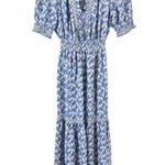 Max Studio  V-Neck Puff Sleeve Tiered Dress Size Small Blue Floral Summer Maxi Photo 1