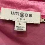 Umgee Pink Velvet Dress Collared V Neck 3/4 Pouf Sleeves with Contrast Detail L Photo 5